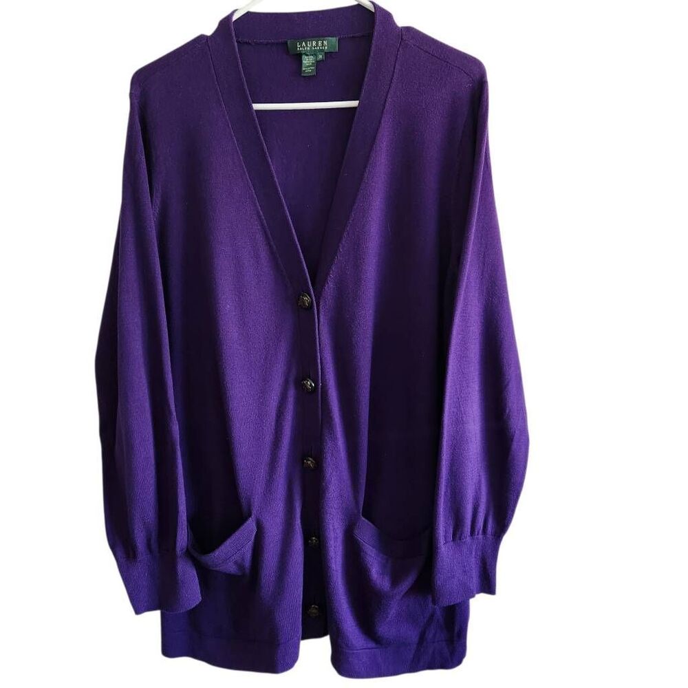 Lauren Ralph Lauren Sweater Cardigan Womens 1XL Plus Equestrian Horse Purple